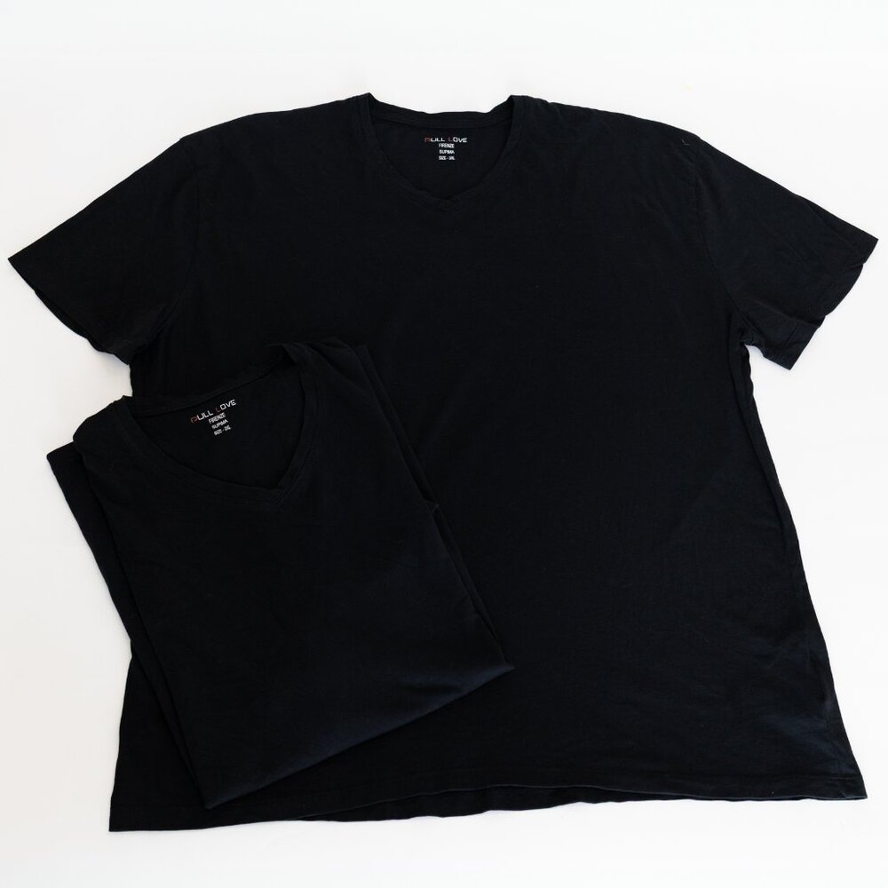 Set of 2 Supima Cotton 3XL Mens V-neck T-shirt Black Firenze Italian Classic Tee